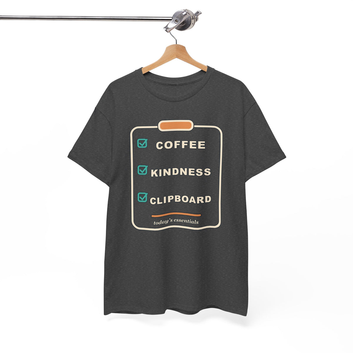 Clipboard Essentials T‑Shirt — "Coffee, Kindness, Clipboard" Checklist Tee