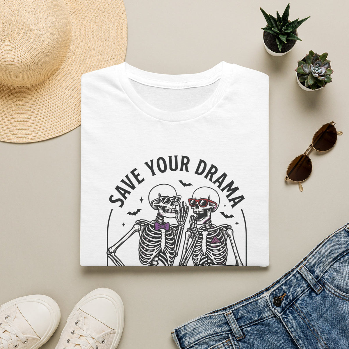 Save Your Drama Skeletons T-Shirt | Halloween Skeleton Graphic Tee