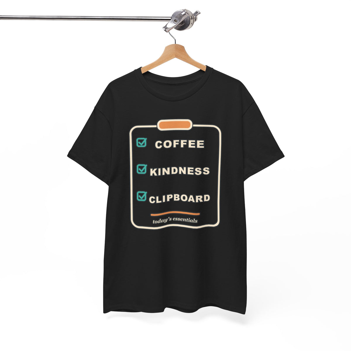Clipboard Essentials T‑Shirt — "Coffee, Kindness, Clipboard" Checklist Tee