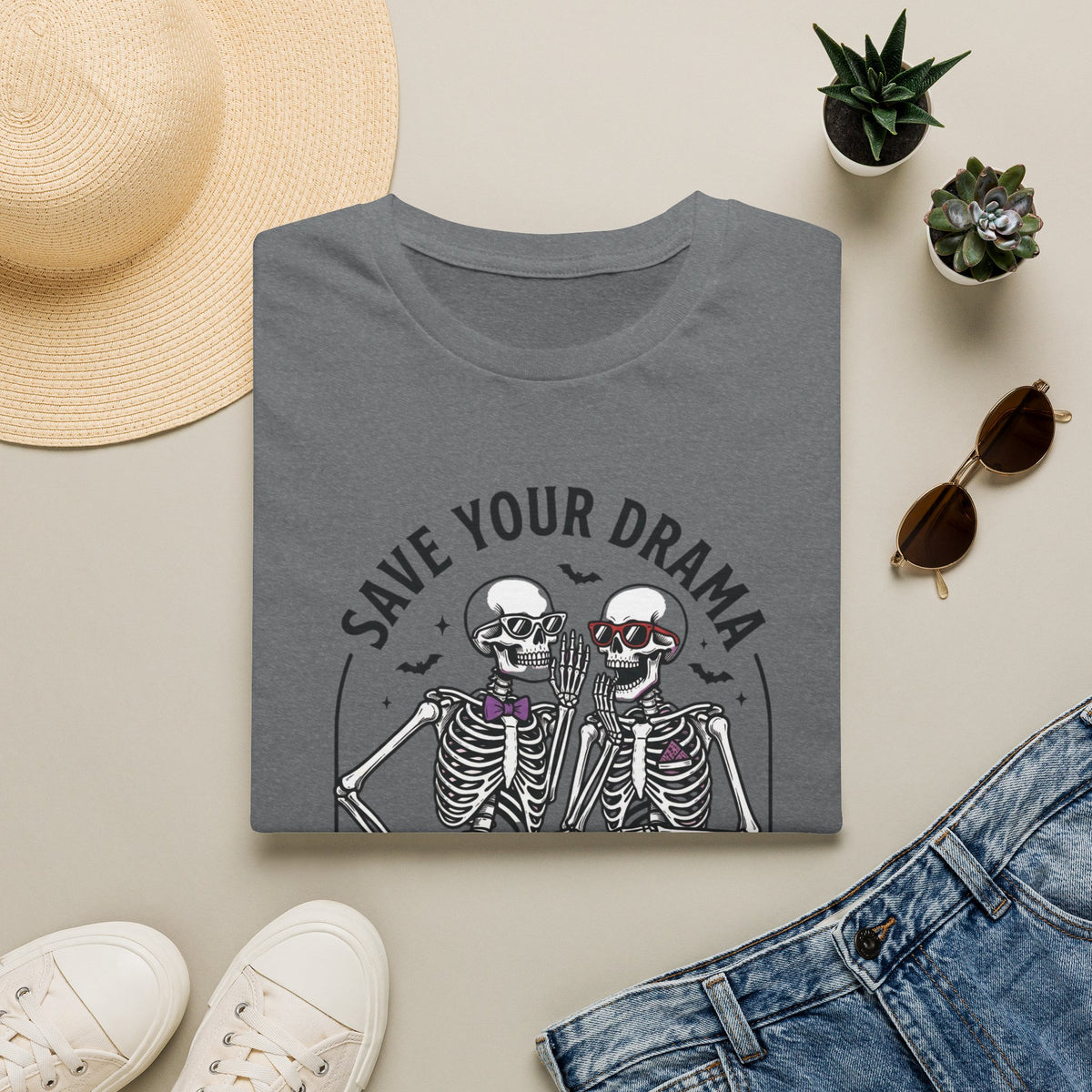 Save Your Drama Skeletons T-Shirt | Halloween Skeleton Graphic Tee