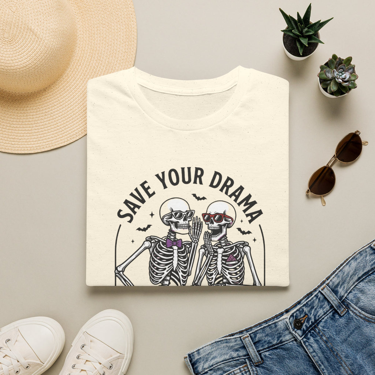 Save Your Drama Skeletons T-Shirt | Halloween Skeleton Graphic Tee