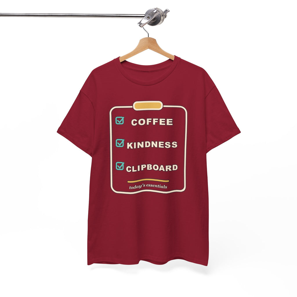 Clipboard Essentials T‑Shirt — "Coffee, Kindness, Clipboard" Checklist Tee