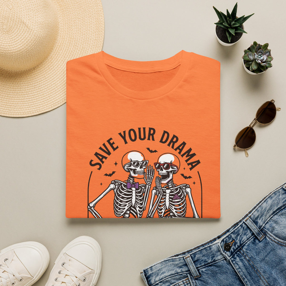 Save Your Drama Skeletons T-Shirt | Halloween Skeleton Graphic Tee