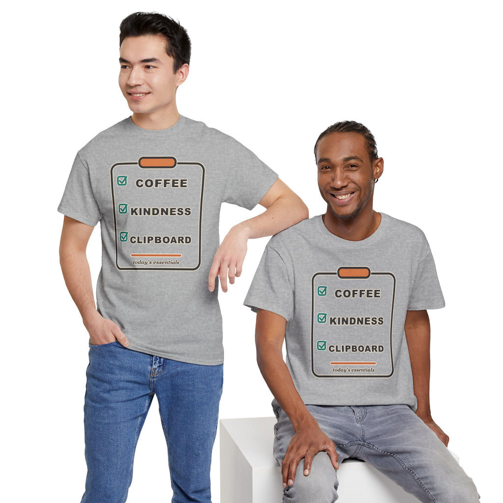 Clipboard Essentials T‑Shirt — "Coffee, Kindness, Clipboard" Checklist Tee