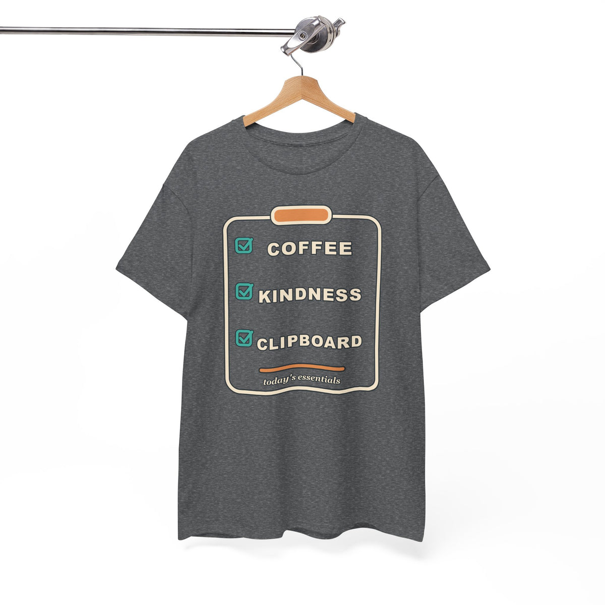 Clipboard Essentials T‑Shirt — "Coffee, Kindness, Clipboard" Checklist Tee