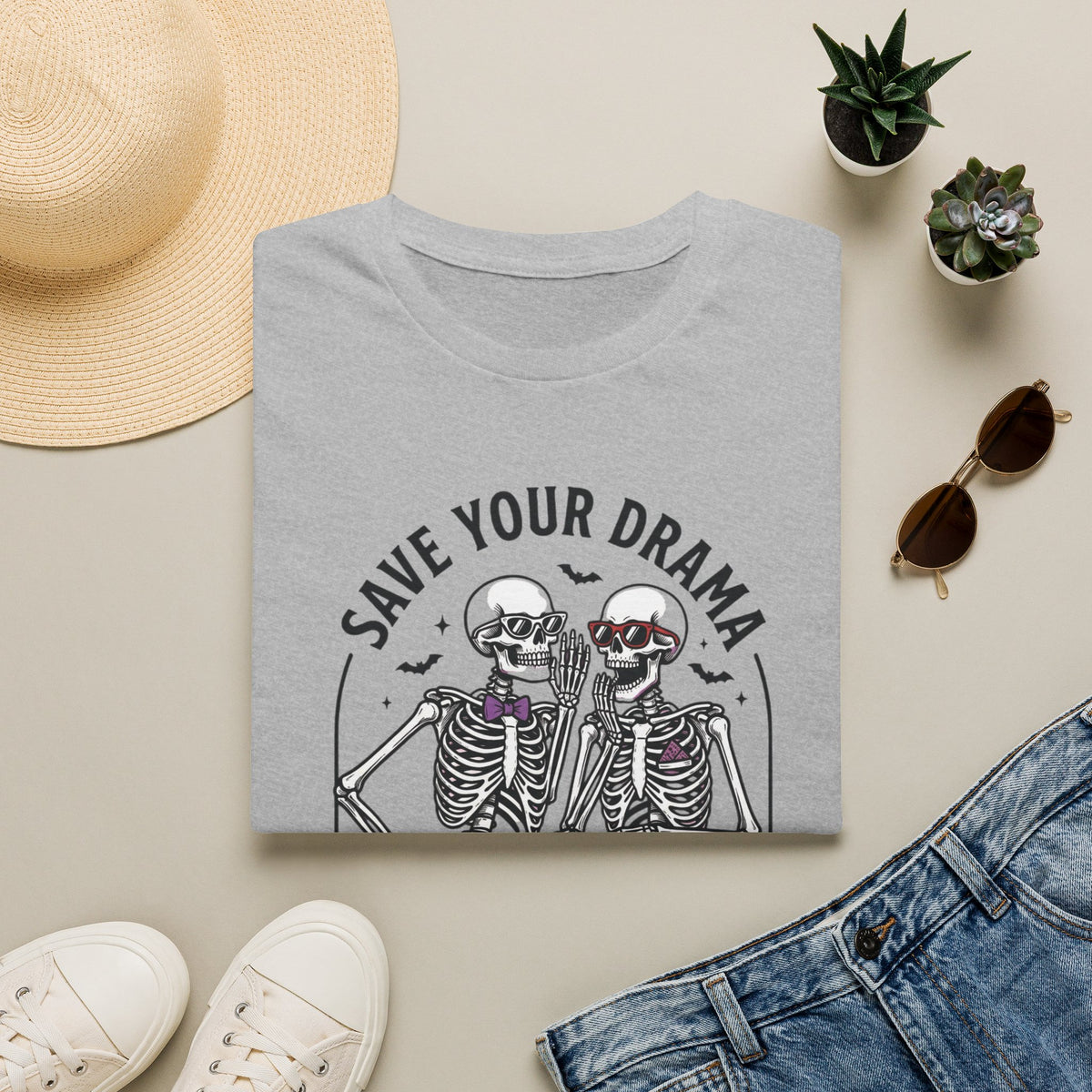 Save Your Drama Skeletons T-Shirt | Halloween Skeleton Graphic Tee