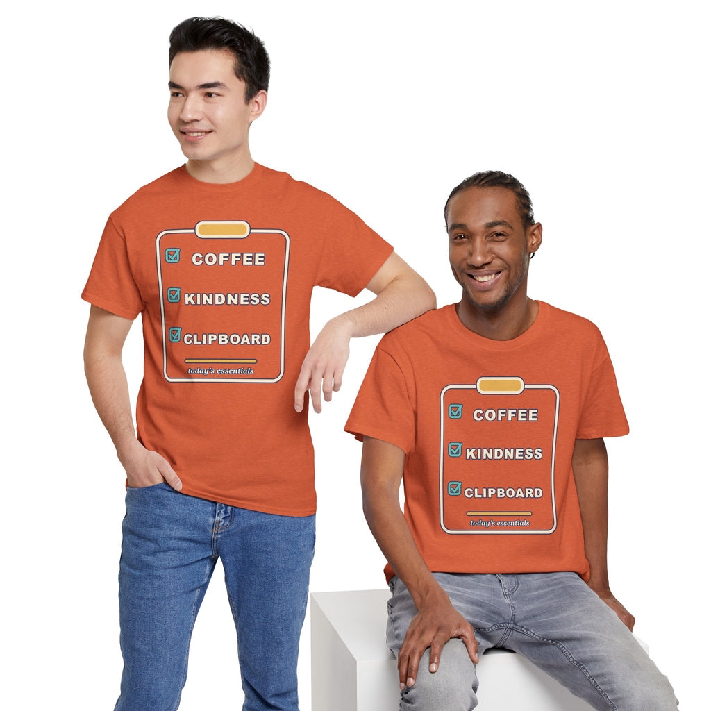 Clipboard Essentials T‑Shirt — "Coffee, Kindness, Clipboard" Checklist Tee