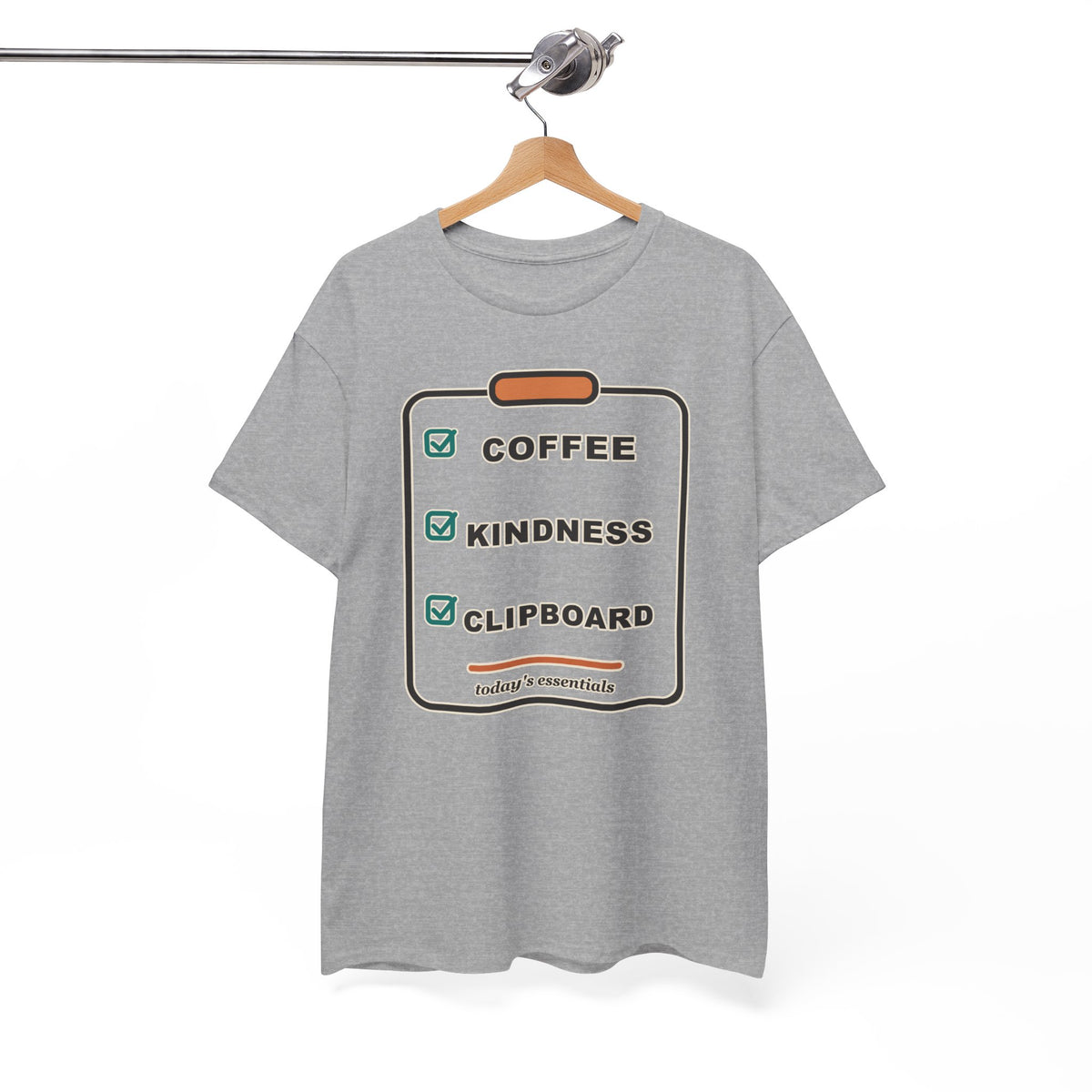 Clipboard Essentials T‑Shirt — "Coffee, Kindness, Clipboard" Checklist Tee