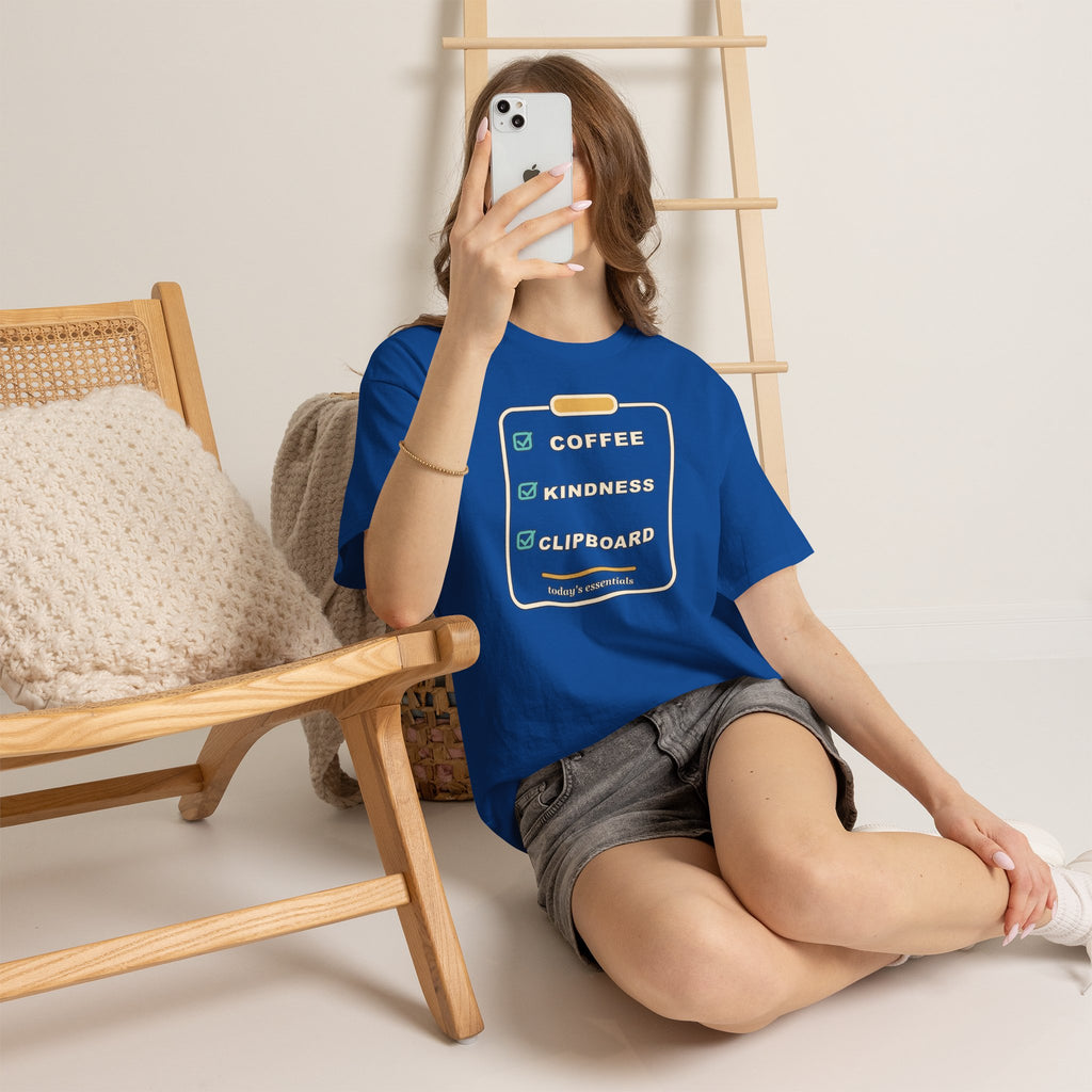 Clipboard Essentials T‑Shirt — "Coffee, Kindness, Clipboard" Checklist Tee